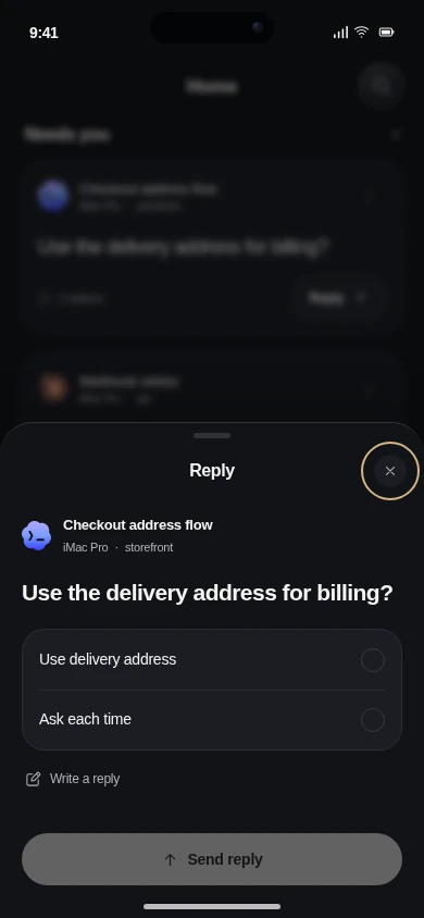 Cruz question: choose a billing-address option and send a reply
